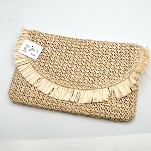 Michael Stars Raffia Fringe Woven Clutch Bag – Natural Straw